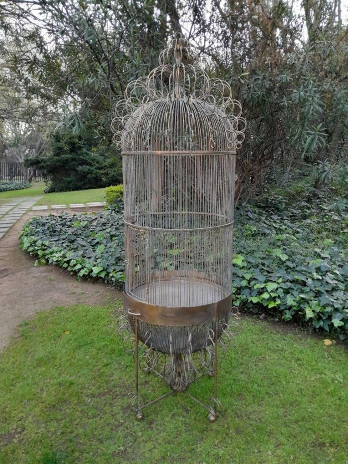 A 20th Century Hand-Gilded with Gold-Leaf  Wrought Ion Birdcage on Stand - Image 3