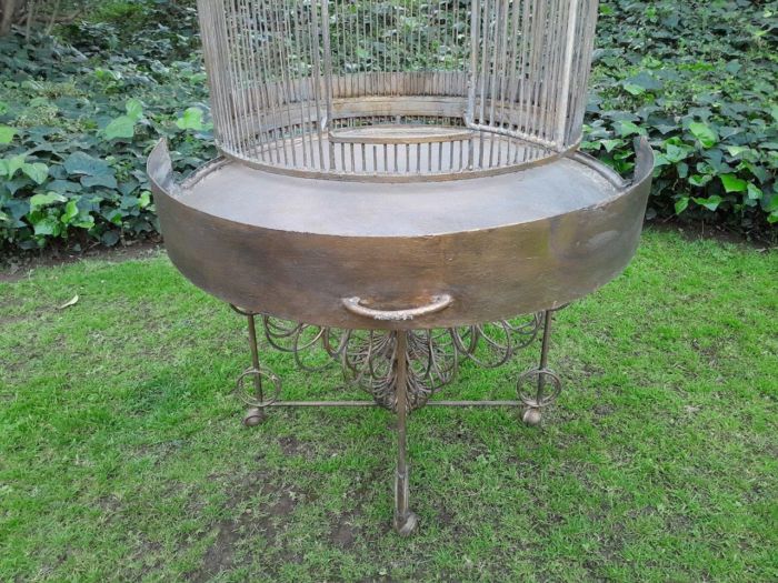 A 20th Century Hand-Gilded with Gold-Leaf  Wrought Ion Birdcage on Stand - Image 4