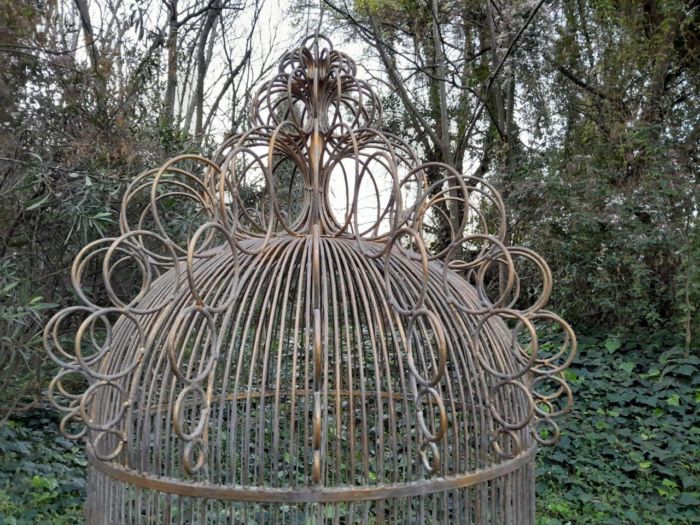 A 20th Century Hand-Gilded with Gold-Leaf  Wrought Ion Birdcage on Stand - Image 6