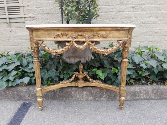 A 20th Century French Style Hand-Gilded Console Table with Marble Top ND - Image 2