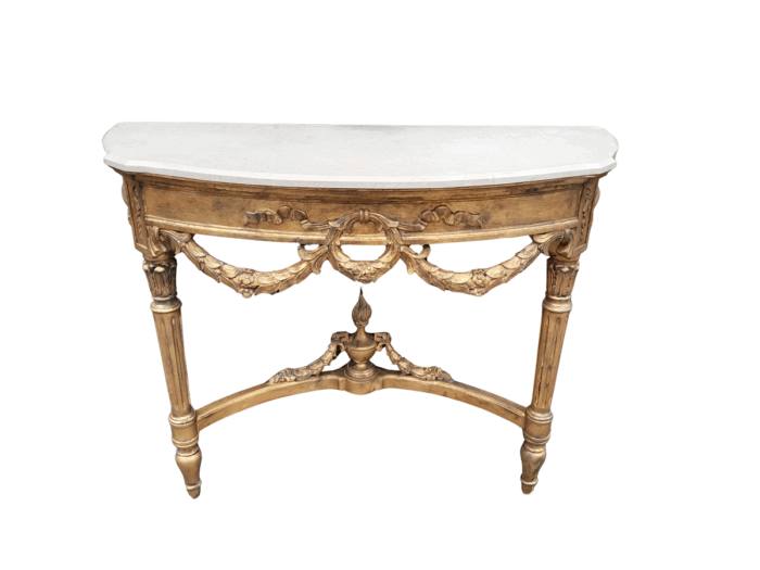 A 20th Century French Style Hand-Gilded Console Table with Marble Top ND