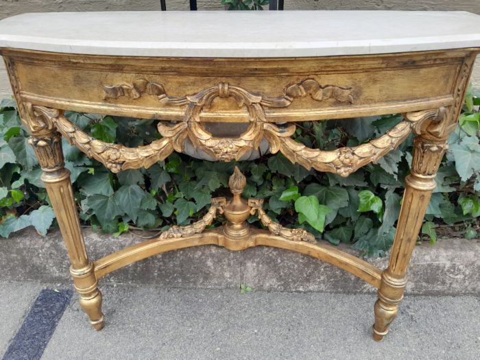A 20th Century French Style Hand-Gilded Console Table with Marble Top ND - Image 6