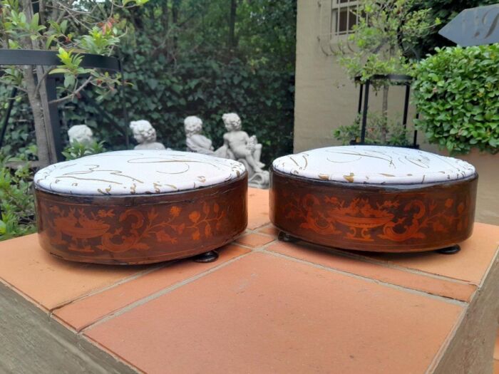 A Victorian Circa Late 19th Century Pair of Rosewood Footstools