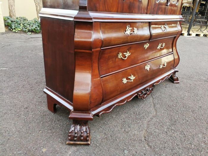 An 18th Century Circa 1770 Dutch Mahogany Armoire / Cabinet With The Original Glit Brass Rococo Handles And Lock And Key. The Middle Drawer Has Two Secret Sliding Locks To A Secret Panel Opening Four Secret Drawers - Image 6
