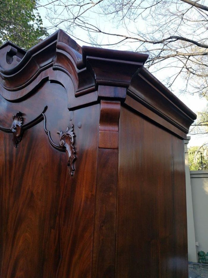 An 18th Century Circa 1770 Dutch Mahogany Armoire / Cabinet With The Original Glit Brass Rococo Handles And Lock And Key. The Middle Drawer Has Two Secret Sliding Locks To A Secret Panel Opening Four Secret Drawers - Image 7