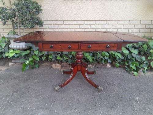 A Late 19th Century Circa 1880 Victorian Mahogany and Rosewood Pembroke Library Table with a Pair of Drawers On Castors