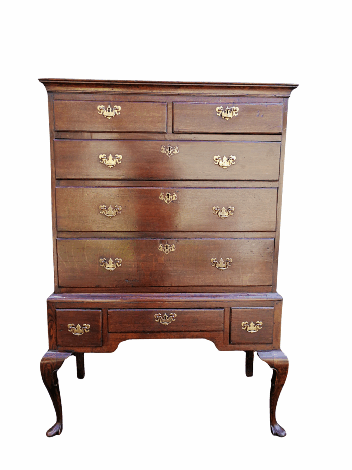 An Early Victorian Oak Tallboy Chest On Chest With Original Brass-Cut Escutcheons And Lock-Plates With Key
