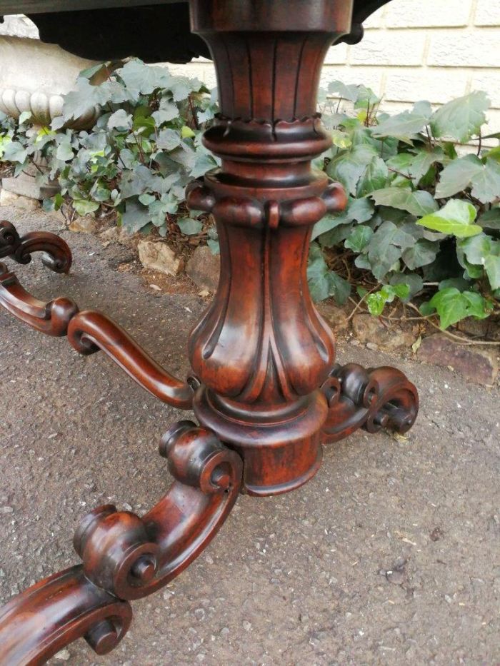 A 19th Century Circa 1860 Victorian Rosewood Carved Library Table With BADA Stamp (British Antique Dealers Association) On Castors - Image 6