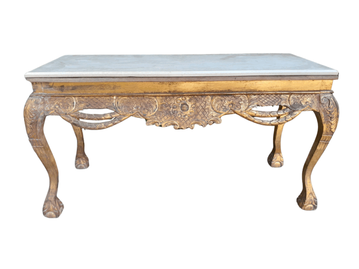 A 20th Century Ornately Carved Server/ Console/Entrance Hall Table with a Marble Top