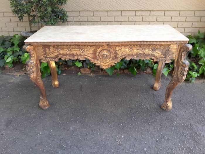 A 20th Century Ornately Carved Server/ Console/Entrance Hall Table with a Marble Top - Image 2