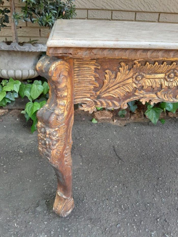 A 20th Century Ornately Carved Server/ Console/Entrance Hall Table with a Marble Top - Image 6