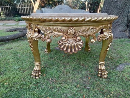 A 20TH Century French Style Carved and Hand Gilded Side Table with Marble Top