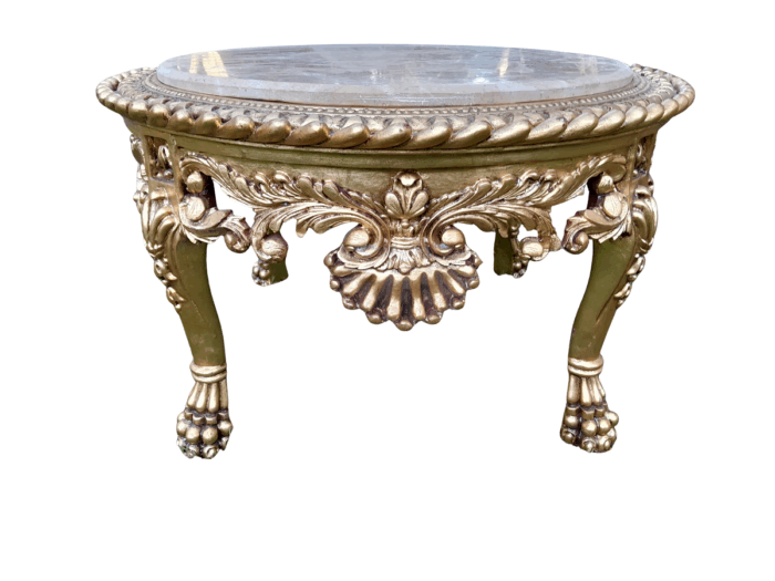 A 20TH Century French Style Carved and Hand Gilded Side Table with Marble Top