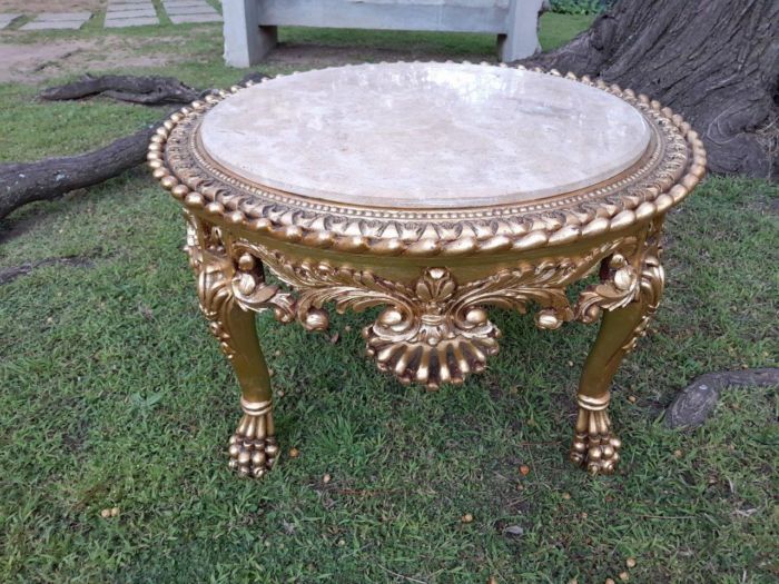 A 20TH Century French Style Carved and Hand Gilded Side Table with Marble Top - Image 3
