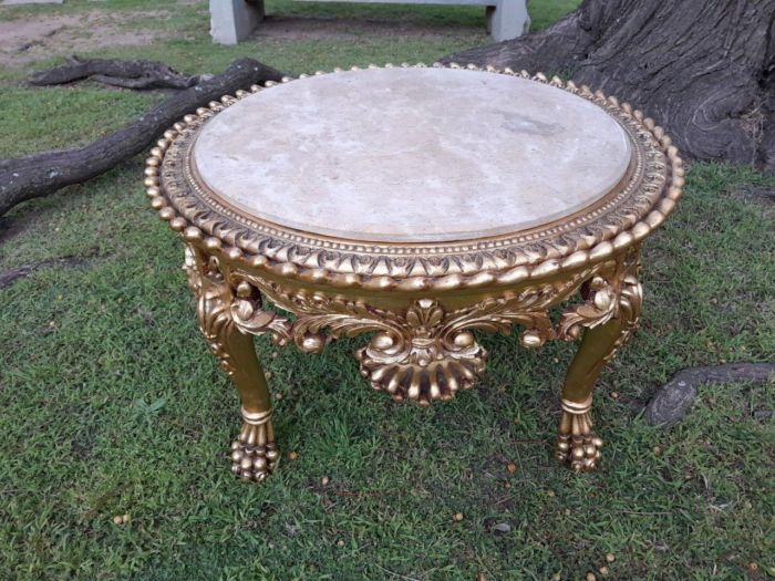 A 20TH Century French Style Carved and Hand Gilded Side Table with Marble Top - Image 4