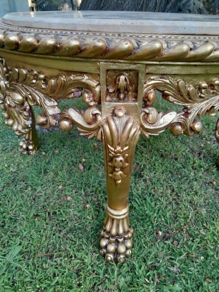 A 20TH Century French Style Carved and Hand Gilded Side Table with Marble Top - Image 5