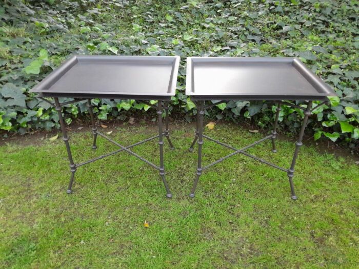A Pair Of Custom-Made Wrought Iron Side Tables  - Charcoal - Image 3