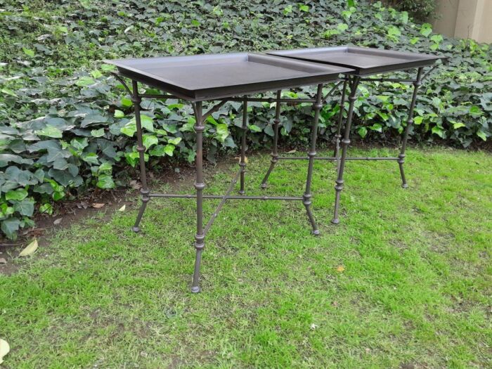 A Pair Of Custom-Made Wrought Iron Side Tables  - Charcoal - Image 4