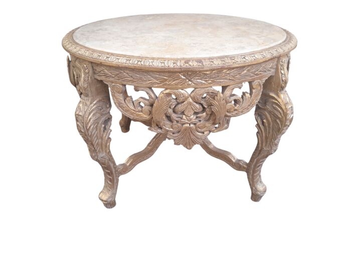 A 20th Century French Style Carved and Hand Gilded Side Table with Marble Top