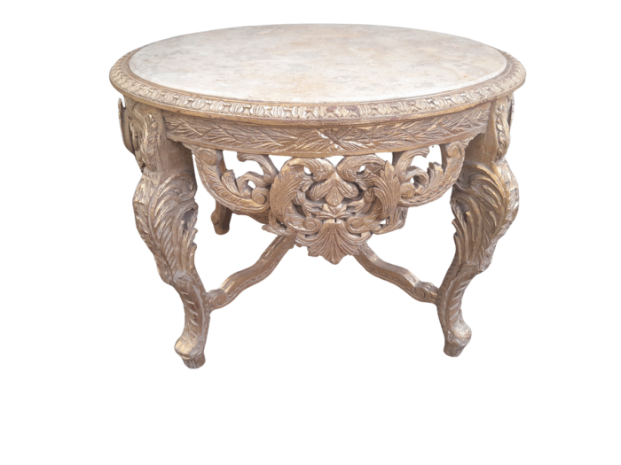 A 20th Century French Style Carved and Hand Gilded Side Table with Marble Top
