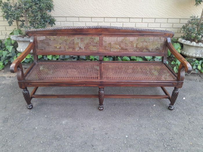 An Early 19th Century Rosewood Colonial Carved Bench with New Rattan in an Ebonised Finish - Image 2