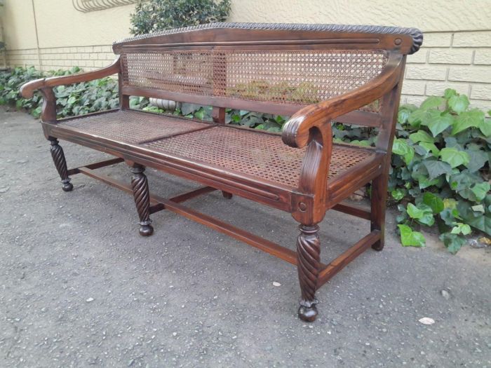 An Early 19th Century Rosewood Colonial Carved Bench with New Rattan in an Ebonised Finish - Image 3