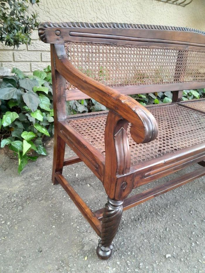 An Early 19th Century Rosewood Colonial Carved Bench with New Rattan in an Ebonised Finish - Image 5