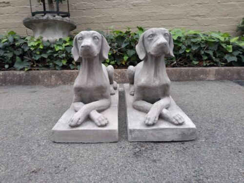 A Pair Of Concrete Dogs On Bases  (Custom-Aged By The Crown Collection)