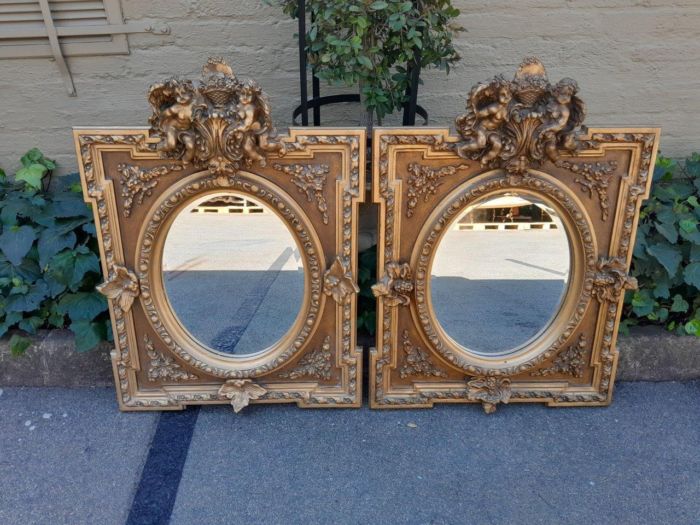An Exceptional Pair of 20th Century French Style Ornately Carved and Gilded Bevelled Mirrors with Cherubs - Image 2