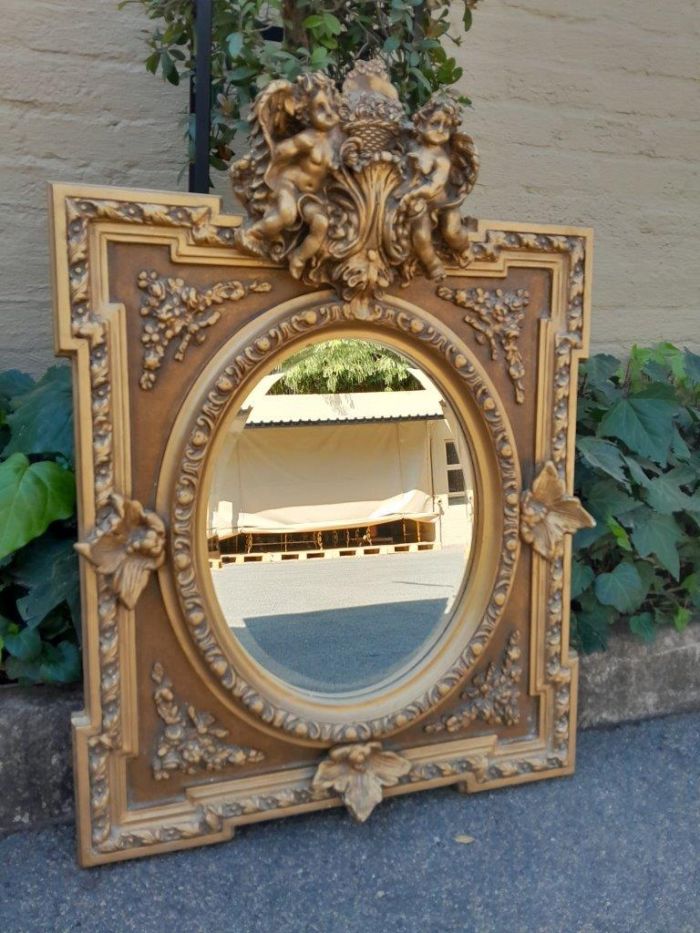 An Exceptional Pair of 20th Century French Style Ornately Carved and Gilded Bevelled Mirrors with Cherubs - Image 3