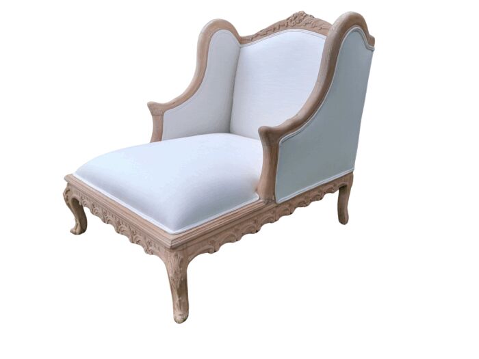 A 20th Century French Style Carved Day Bed / Chaise Longue in a Contemporary Bleached Finish and Upholstered ND