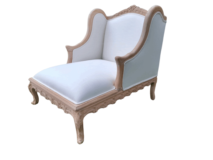 A 20th Century French Style Carved Day Bed / Chaise Longue in a Contemporary Bleached Finish and Upholstered ND