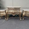 A Set of French Rococo Style Ornately Carved and Gilded Chest of Drawers and Pair of Side Tables with Marble Top - Image 2