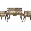 A Set of French Rococo Style Ornately Carved and Gilded Chest of Drawers and Pair of Side Tables with Marble Top