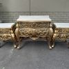 A Set of French Rococo Style Ornately Carved and Gilded Chest of Drawers and Pair of Side Tables with Marble Top - Image 3
