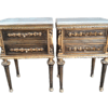 A Pair of French Style Ornately Carved Giltwood Pedestals / Side Tables with Cream Marble Tops
