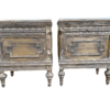 A Pair of French Style Ornately Carved Giltwood Pedestals / Side Tables with Cream Marble Tops