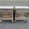 A Pair of French Style Ornately Carved Giltwood Pedestals / Side Tables with Cream Marble Tops - Image 2
