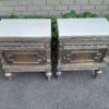 A Pair of French Style Ornately Carved Giltwood Pedestals / Side Tables with Cream Marble Tops - Image 4