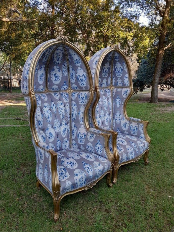 A Pair of French Style Carved and Gilded Wooden Dome / Canopy Chairs (Dome Modelled on The Famous Louis XV Chair) - Image 2