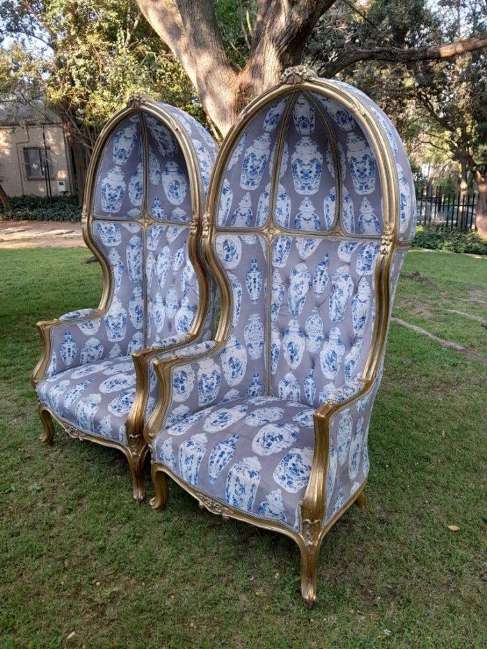 A Pair of French Style Carved and Gilded Wooden Dome / Canopy Chairs (Dome Modelled on The Famous Louis XV Chair) - Image 3