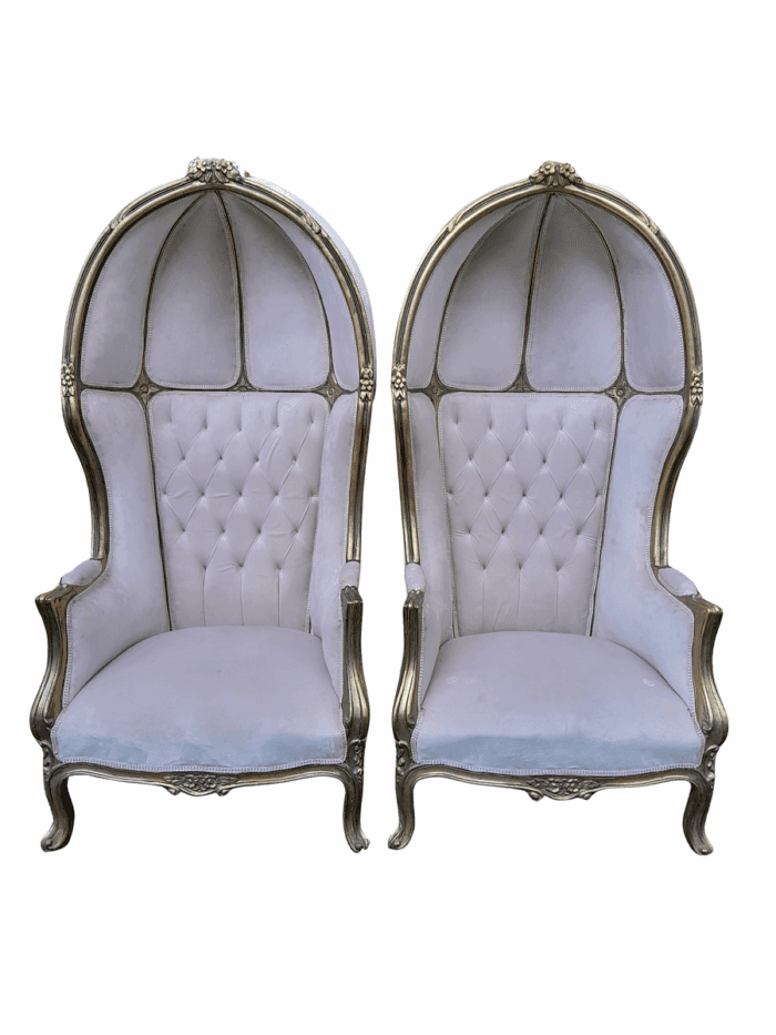 A Pair of French Style Carved and Gilded Wooden Dome / Canopy Chairs (Dome Modelled on The Famous Louis XV Chair)