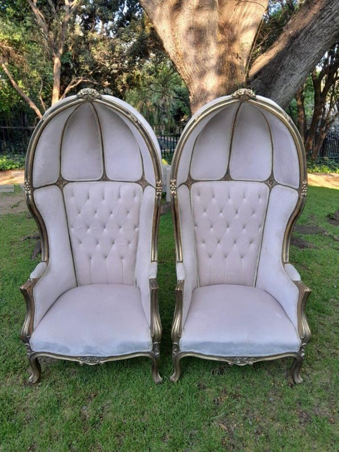 A Pair of French Style Carved and Gilded Wooden Dome / Canopy Chairs (Dome Modelled on The Famous Louis XV Chair) - Image 2