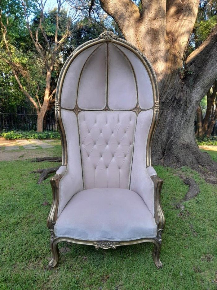 A Pair of French Style Carved and Gilded Wooden Dome / Canopy Chairs (Dome Modelled on The Famous Louis XV Chair) - Image 4