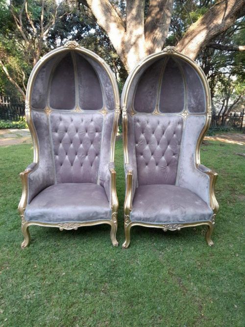 A Pair of French Style Carved and Gilded Wooden Dome / Canopy Chairs (Dome Modelled on The Famous Louis XV Chair)