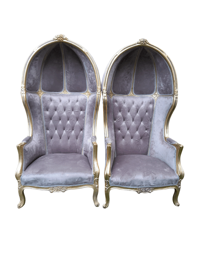 A Pair of French Style Carved and Gilded Wooden Dome / Canopy Chairs (Dome Modelled on The Famous Louis XV Chair)