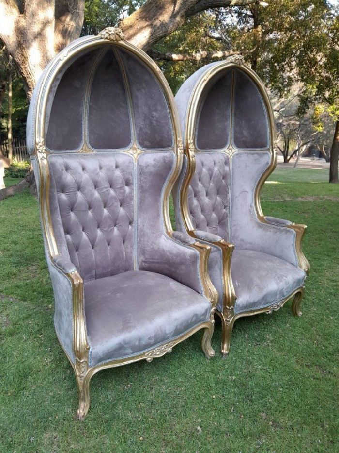 A Pair of French Style Carved and Gilded Wooden Dome / Canopy Chairs (Dome Modelled on The Famous Louis XV Chair) - Image 2