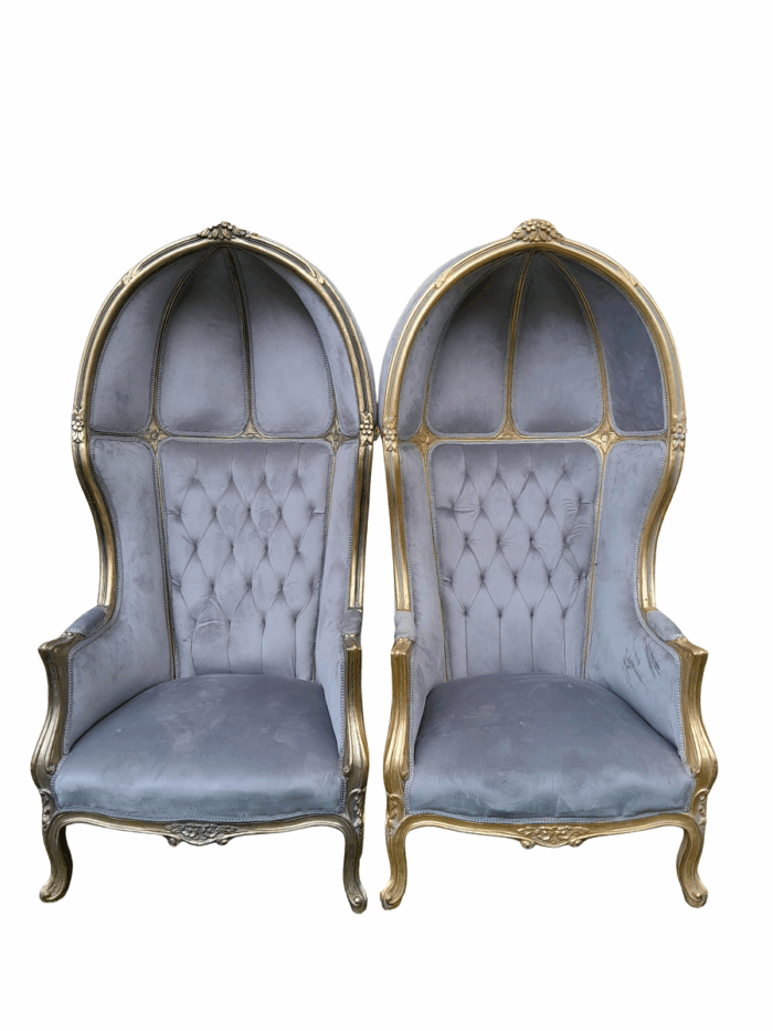 A Pair of French Style Carved and Gilded Wooden Dome / Canopy Chairs (Dome Modelled on The Famous Louis XV Chair)