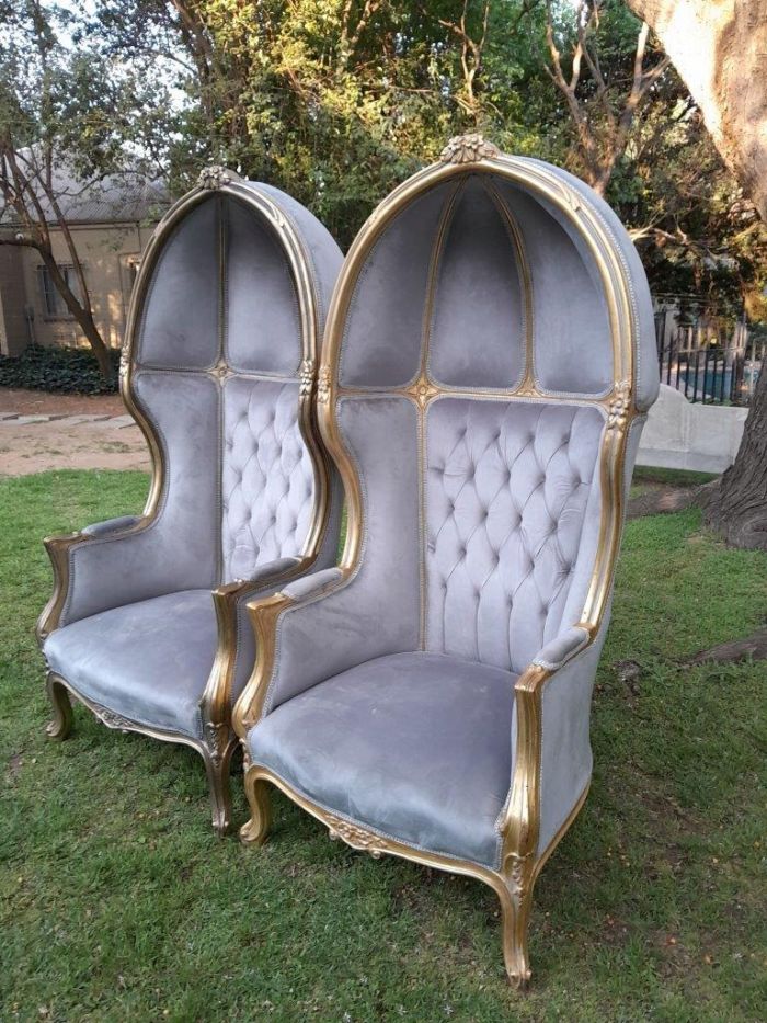 A Pair of French Style Carved and Gilded Wooden Dome / Canopy Chairs (Dome Modelled on The Famous Louis XV Chair) - Image 2