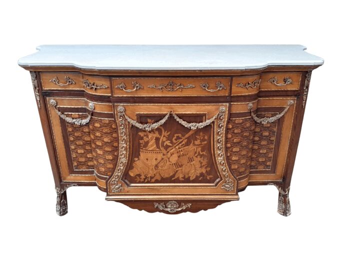 A French Louis XVI Style Server with Marble Top & Brass Ormolu Mounts